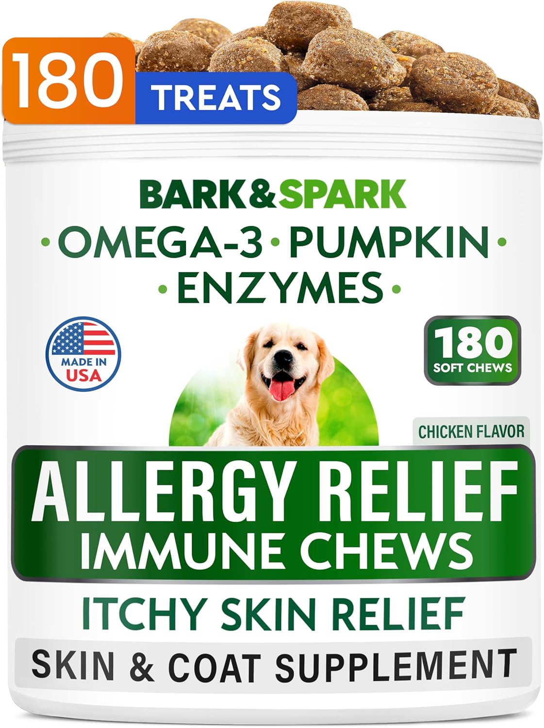 BARK&SPARK Dog Allergy Relief Chews for Itchy Skin Treatment