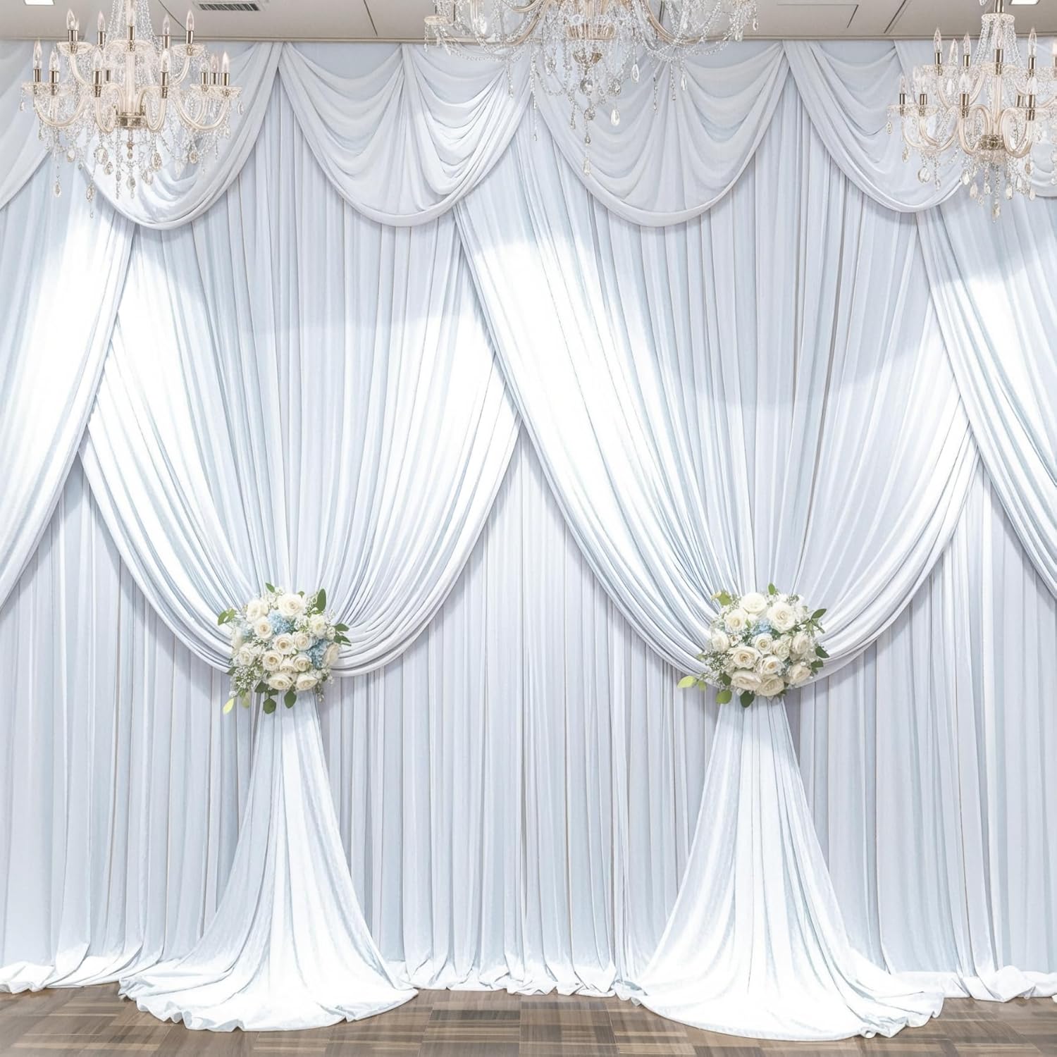 50ft x 10ft Wrinkle Free White Wedding Backdrop Curtains for Events