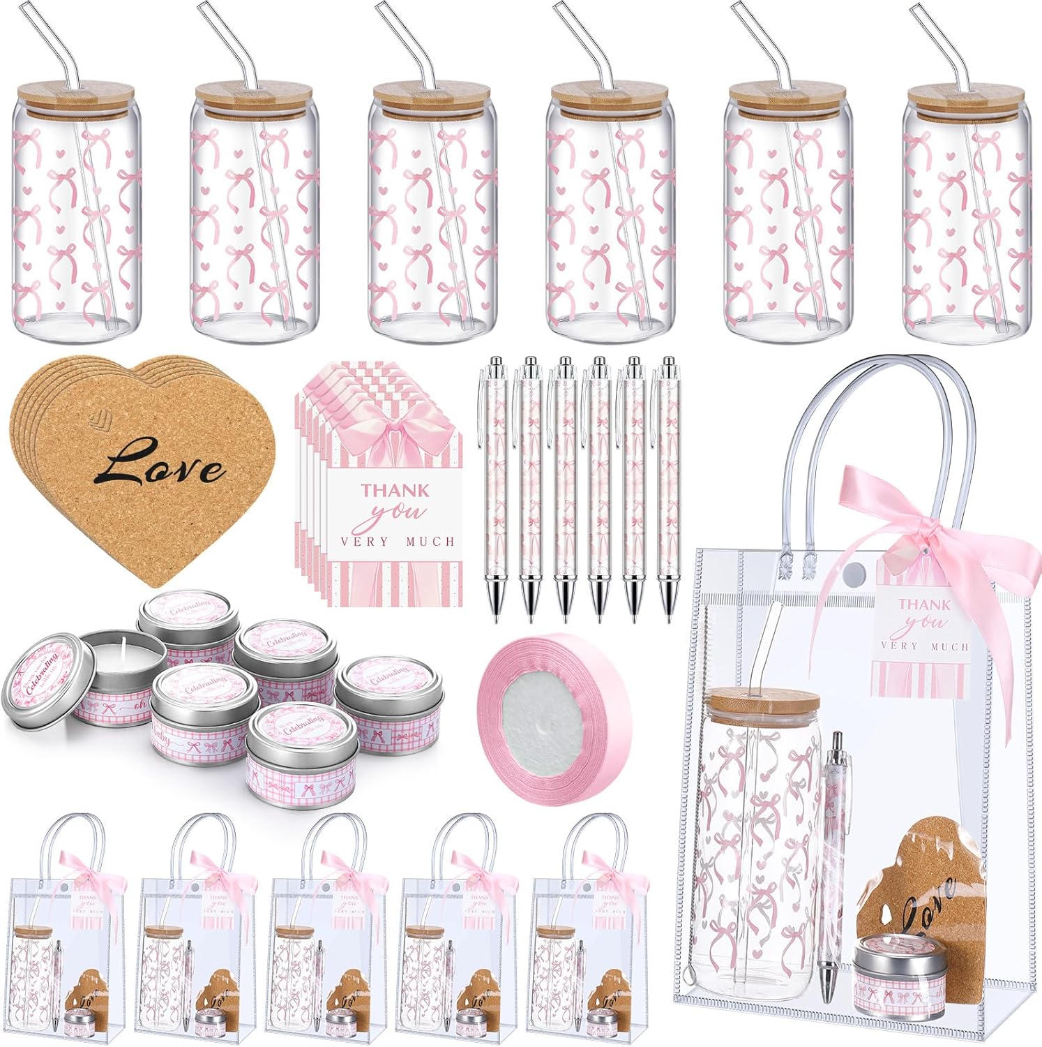 6 Sets Pink Bow Baby Shower Prizes for Game Players and Gifts