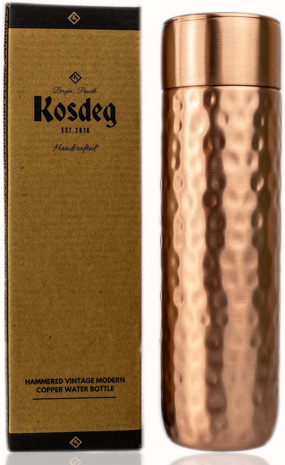 Copper Water Bottle - 16oz Hammered Design for Hydration