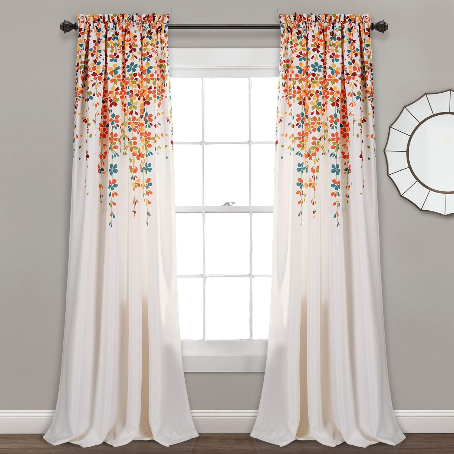 Chic Floral Curtains 52x84 - Light Filtering, Turquoise & Tangerine