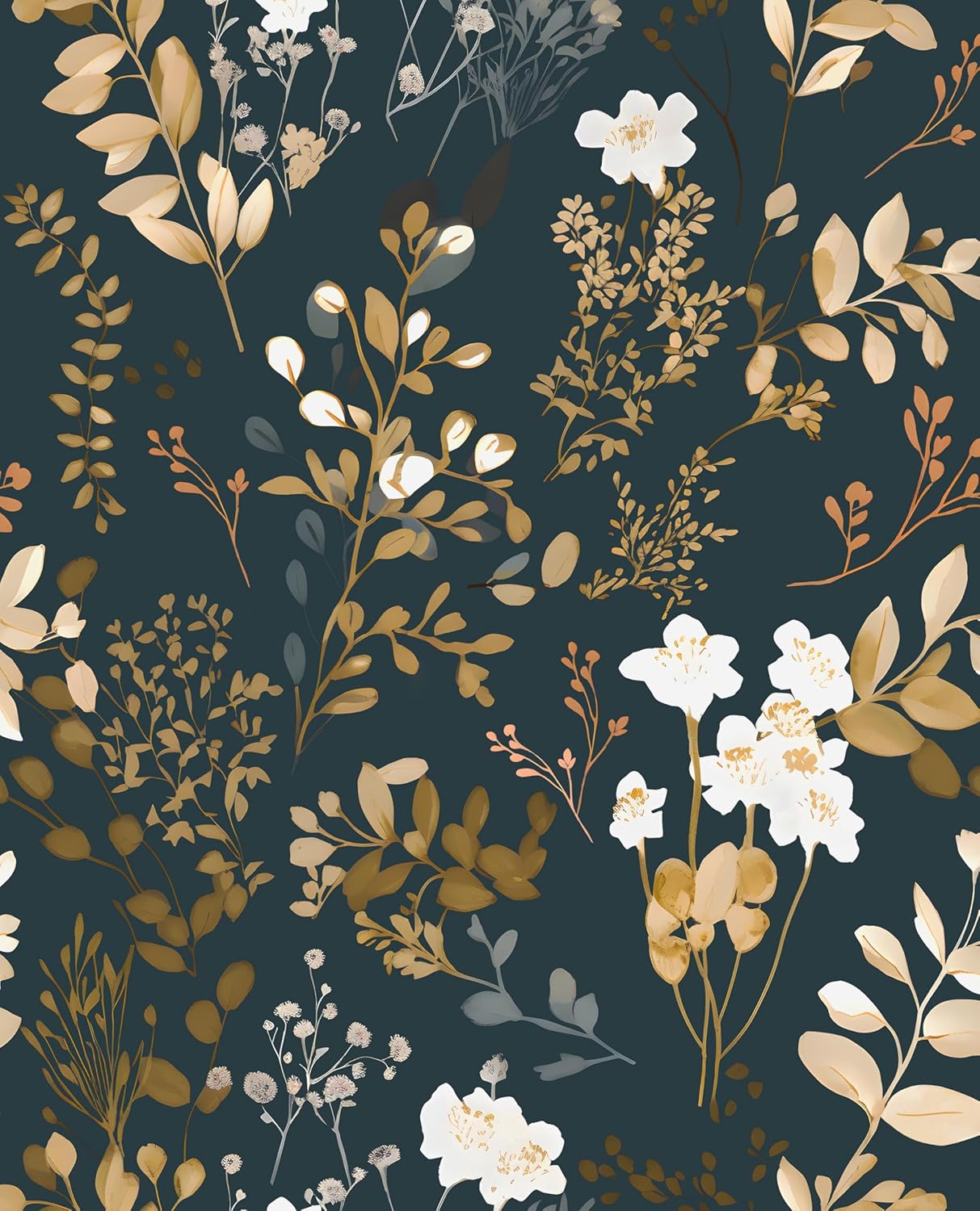 Floral Wallpaper Peel and Stick Vintage Blue Gold Leaf Design