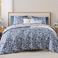 Queen Comforter Set -7 Pieces Floral Oxford Blue Comforter Set for All