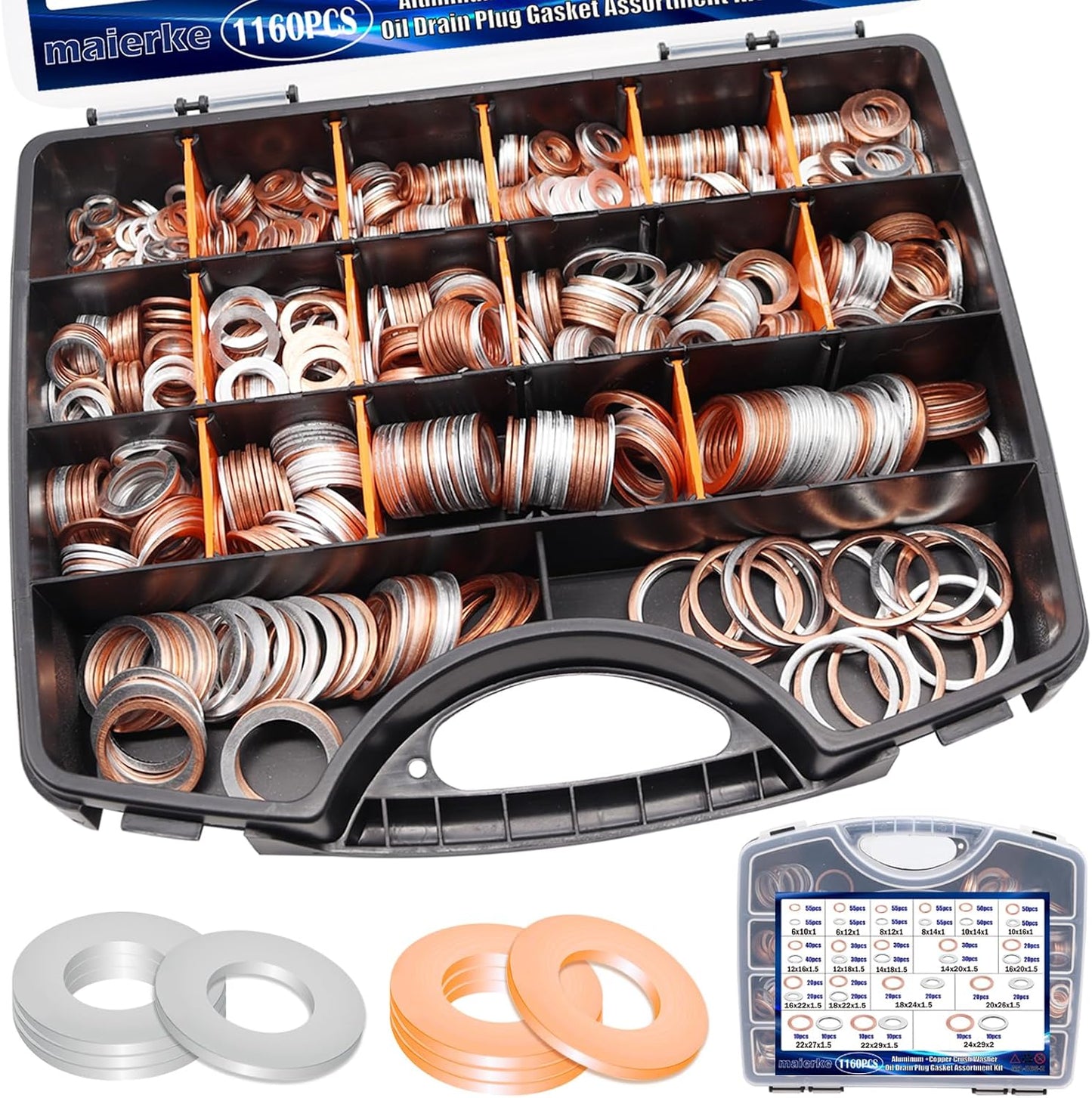 1160PCS Crush Washer Oil Drain Plug Gasket Assortment Set