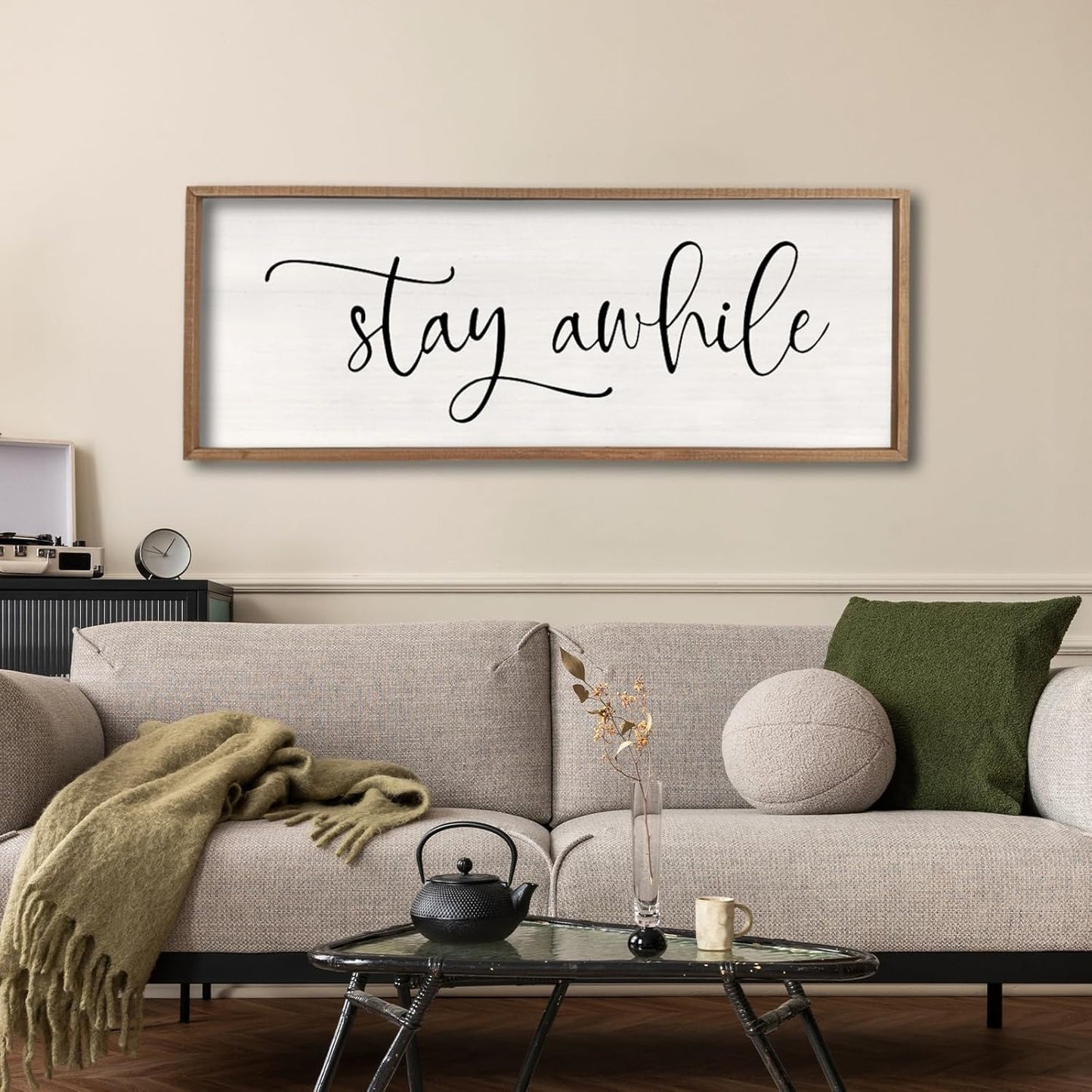 Stay Awhile Sign Wall Decor for Vintage Farmhouse Foyer Art