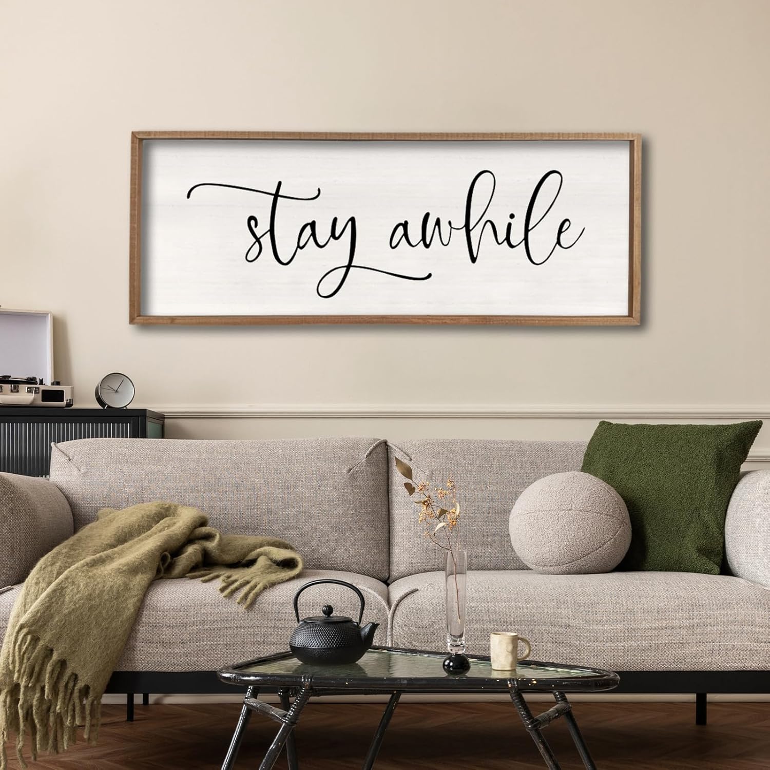 Stay Awhile Sign Wall Decor for Vintage Farmhouse Foyer Art