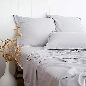 Light Grey Linen-Textured Viscose Bamboo Cotton Sheets Set