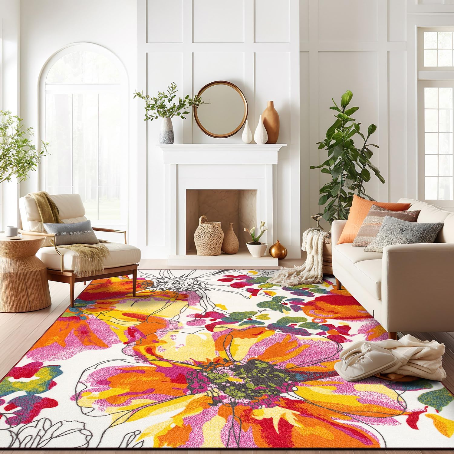 Rugshop Multi Bright Flowers Non Slip Area Rug for Living Room