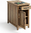 Narrow Farmhouse End Table with Charging Station - Compact Nightstand