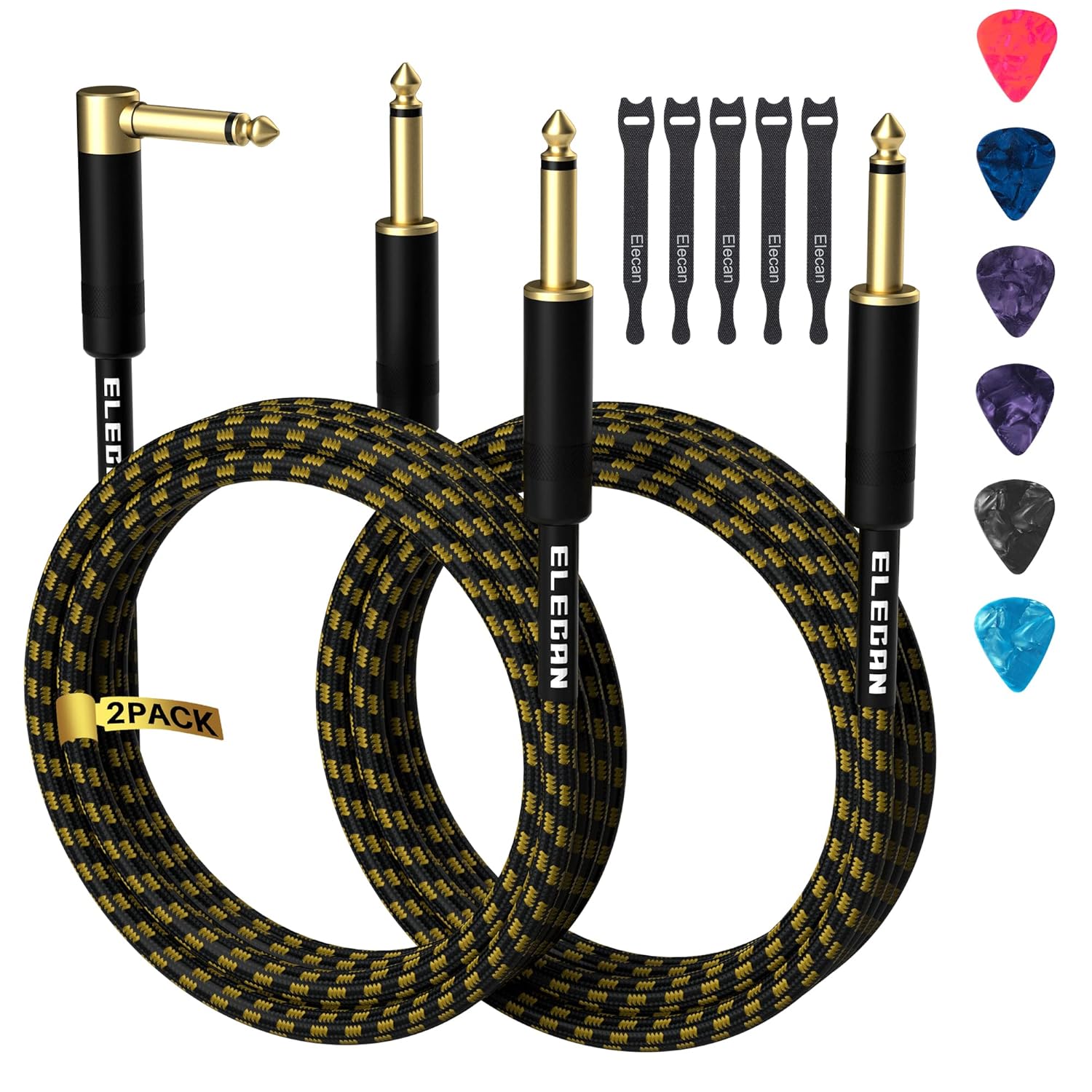 Elecan Guitar Cable 8 Ft/2 Pack - Premium Connectivity & Accessories