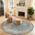 4x4 Round Living Room Rug: Washable Boho Non Slip Carpet