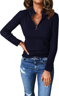 PRETTYGARDEN Fall Quarter Zip Pullover Sweater - Slim Ribbed Fit