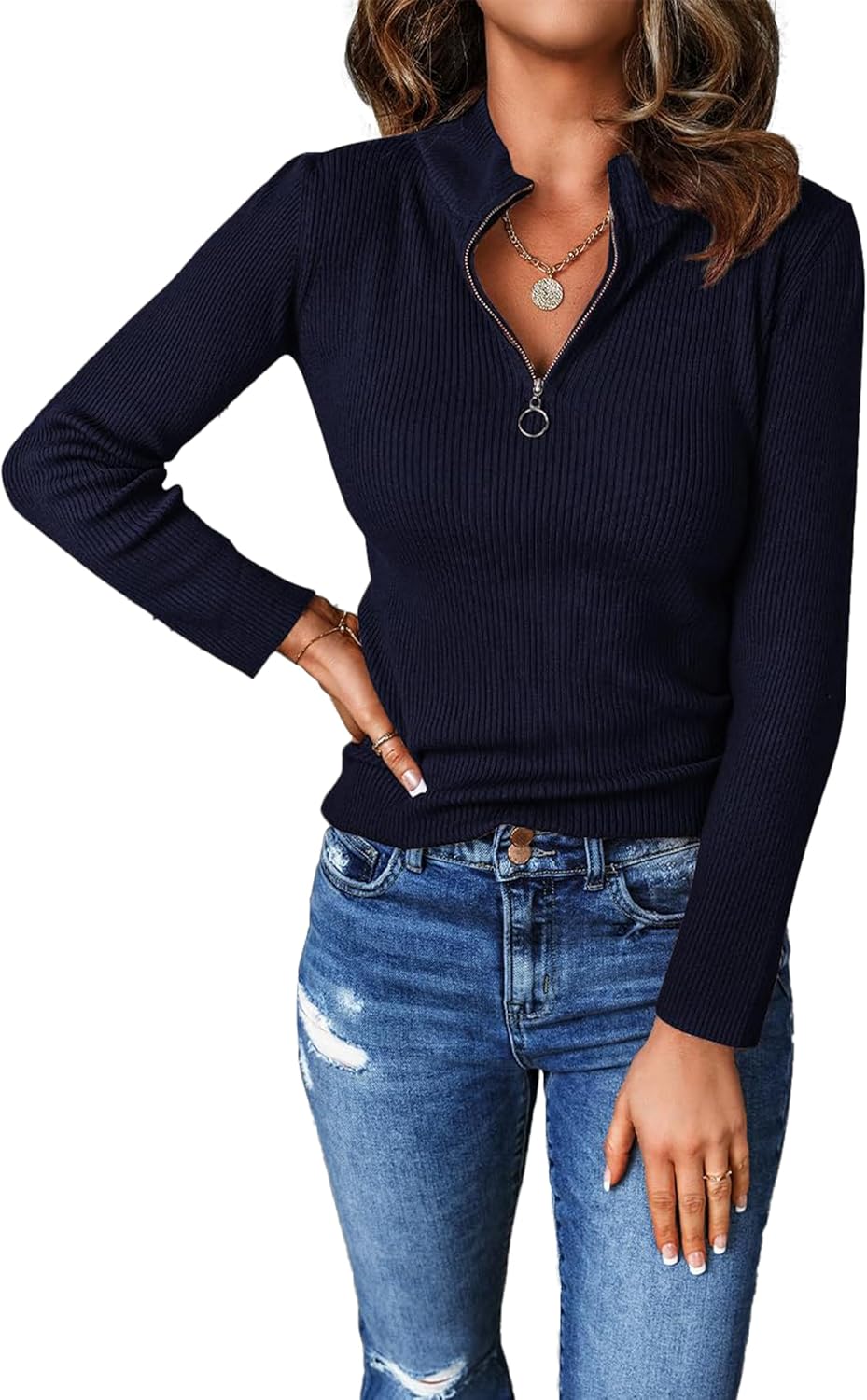 PRETTYGARDEN Fall Quarter Zip Pullover Sweaters for Women
