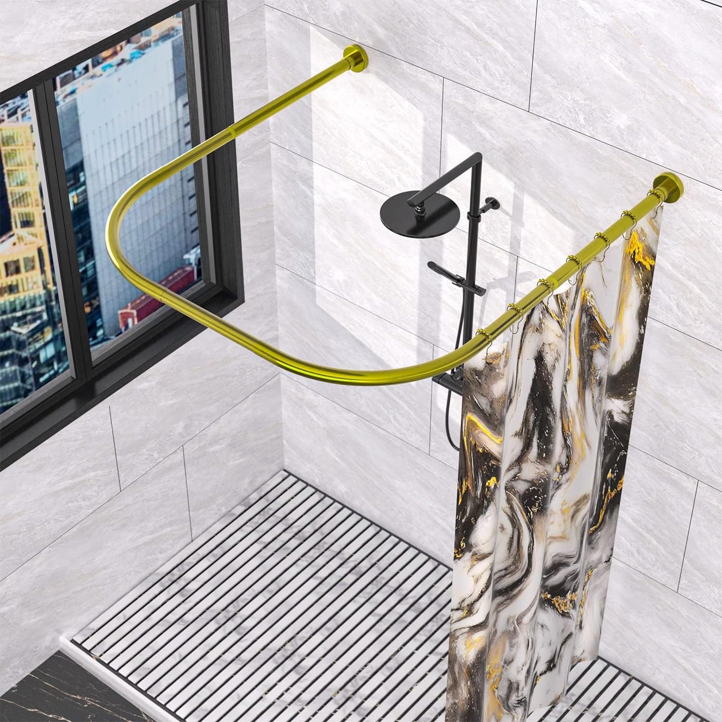 U Shaped Shower Curtain Rod Adjustable 304 Stainless Steel Gold