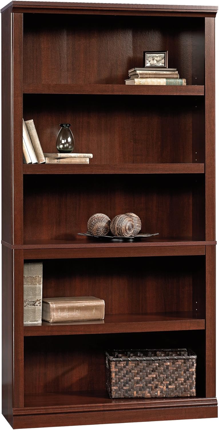 Sauder 5-Shelf Bookcase in Select Cherry Finish for Storage