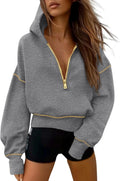 Women's Cropped Half Zip Hooded Sweatshirt - Cozy Fleece Pullover