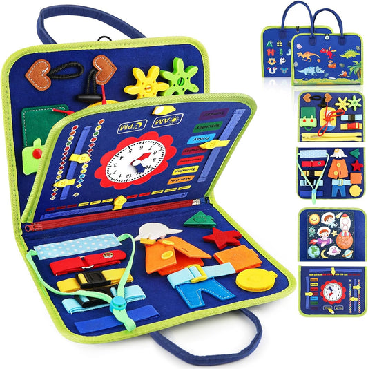 Montessori Sensory Busy Board for Toddler Travel, Fine Motor Skills Learning Toy