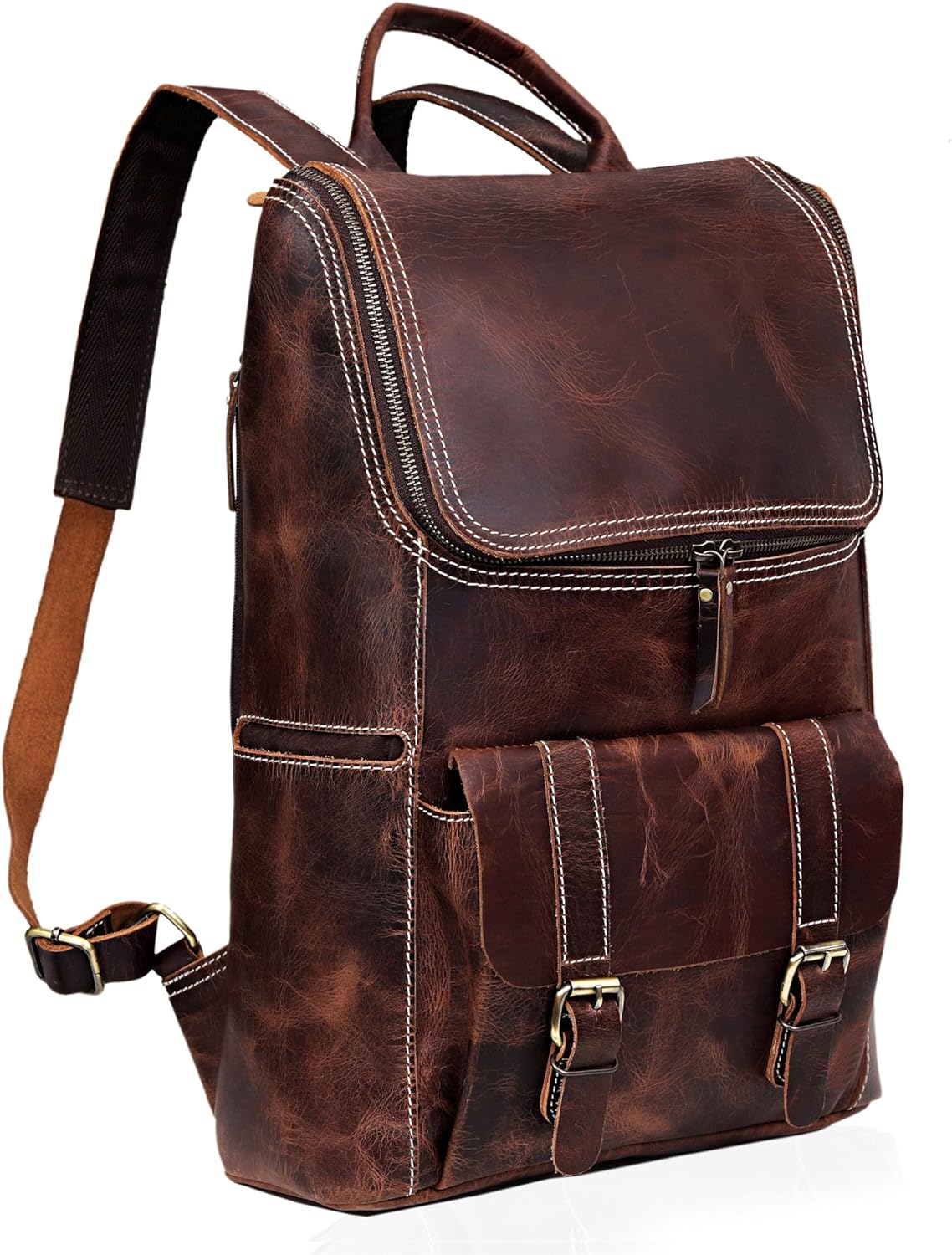 C Full Grain Leather Backpack for Men - Vintage Rucksack