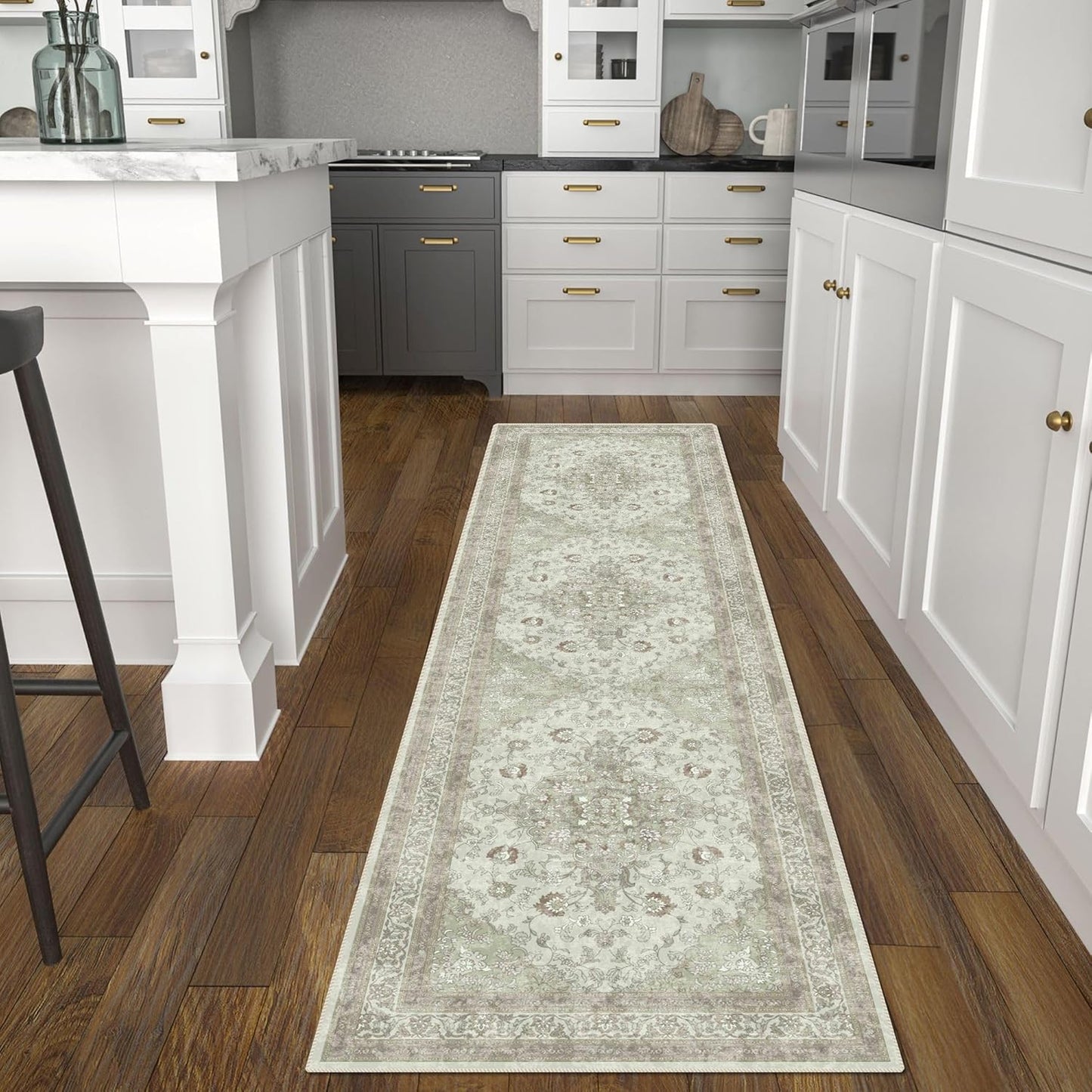 Vintage Floral Washable Non-Slip Runner Rug for Hallways
