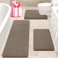 Extra Large Dark Beige Bathroom Rug Set 3 Pieces - Plush Chenille