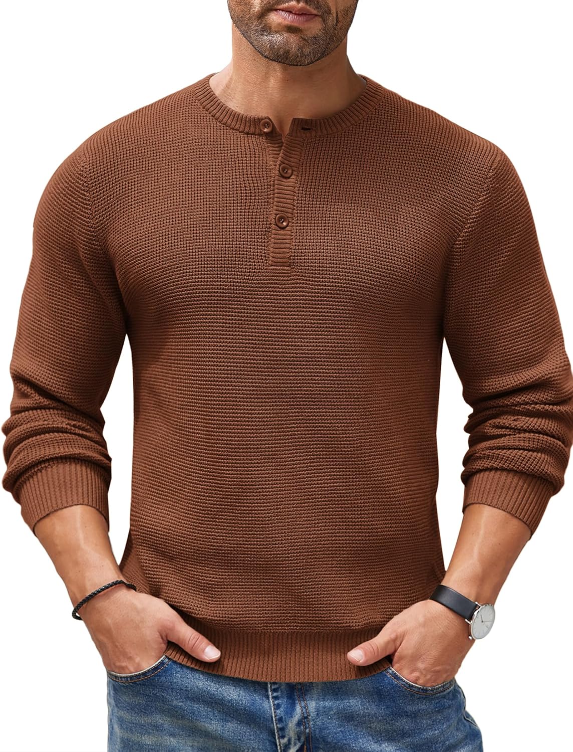 COOFANDY Men's Henley Knit Sweater for Casual Style and Comfort