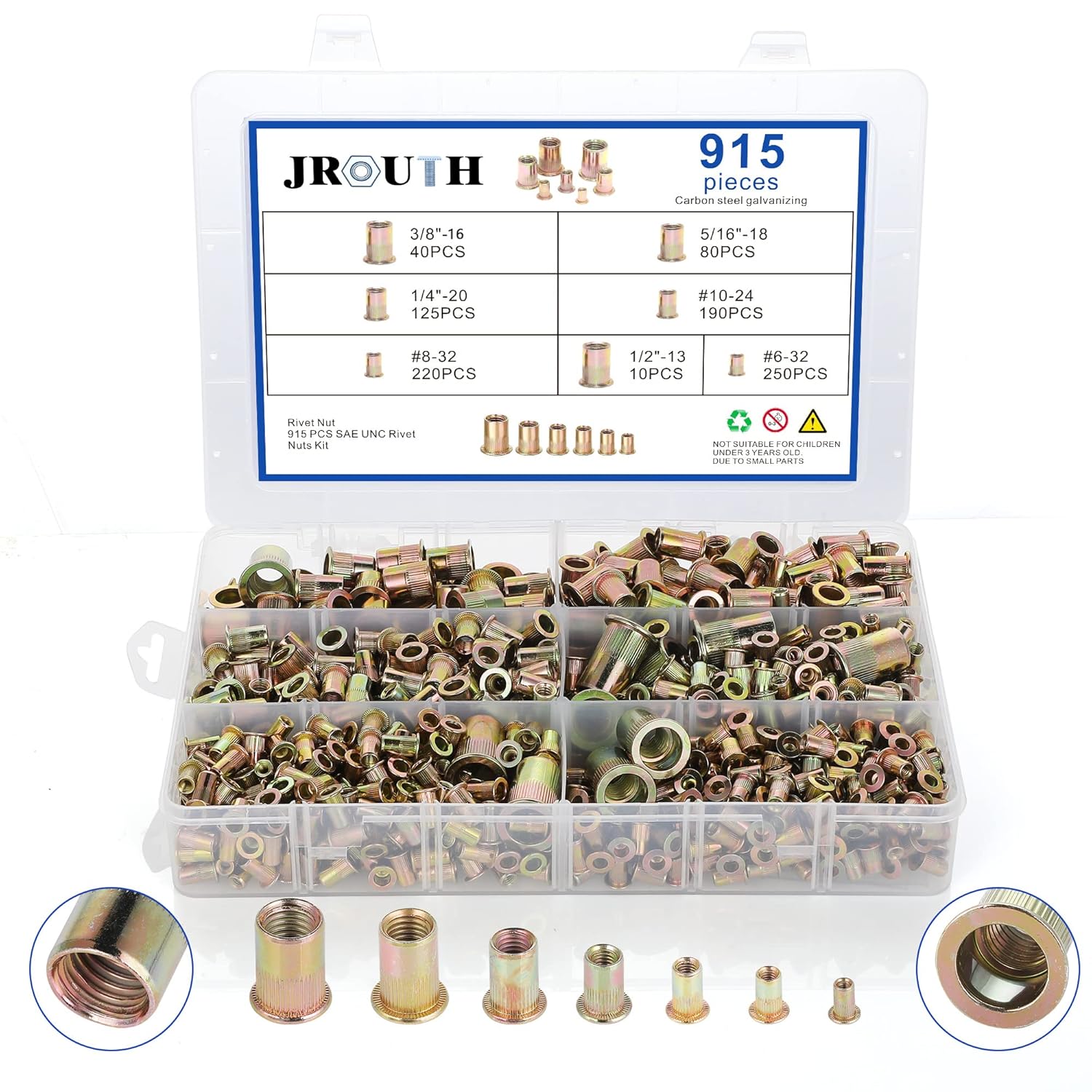 915pcs Rivet Nut Kit for SAE UNC Rivet Nuts Assortment