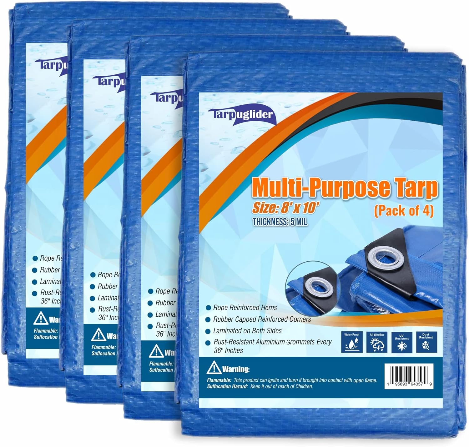 Heavy Duty Waterproof Blue Tarps Pack of 4 for All Uses