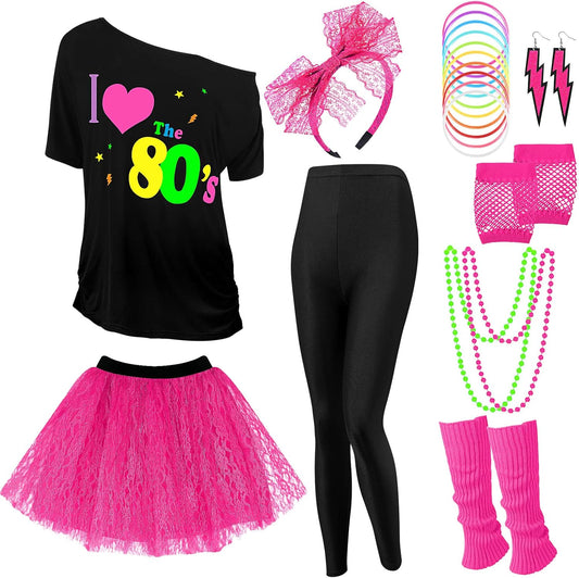 19 Pcs 80s Costume Set for Women - T Shirt, Leggings & More