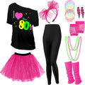 Vabean 19 Pcs 80s Costume Set T Shirt Leggings Tutu Skirt Headband