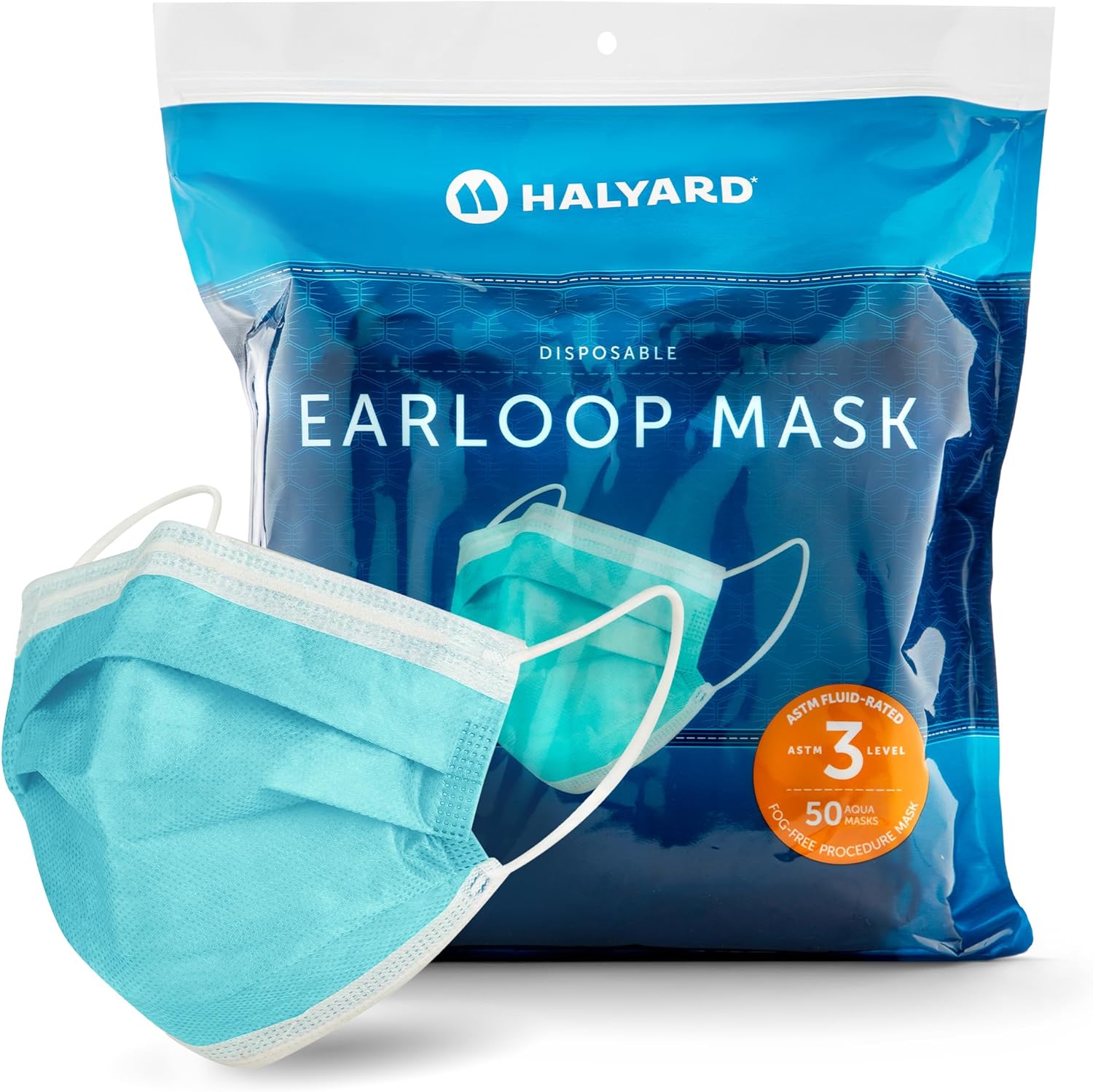 HALYARD Aqua Level 3 Disposable Procedure Mask with Earloops