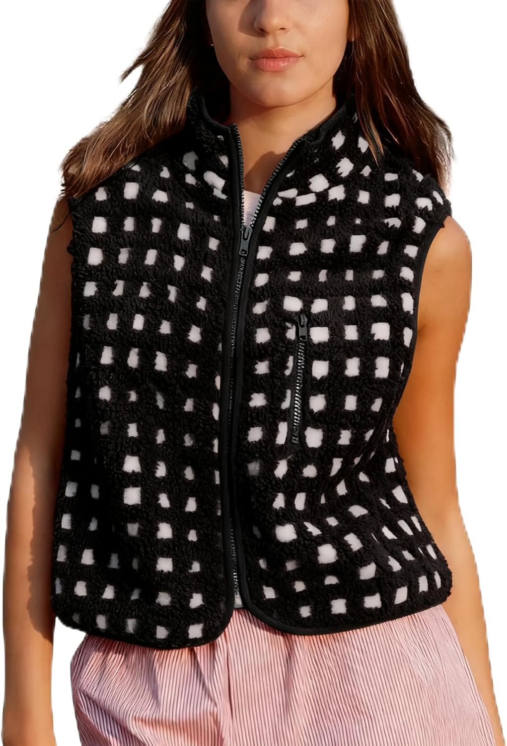 Womens Checkered Sherpa Vest for Winter Style and Comfort