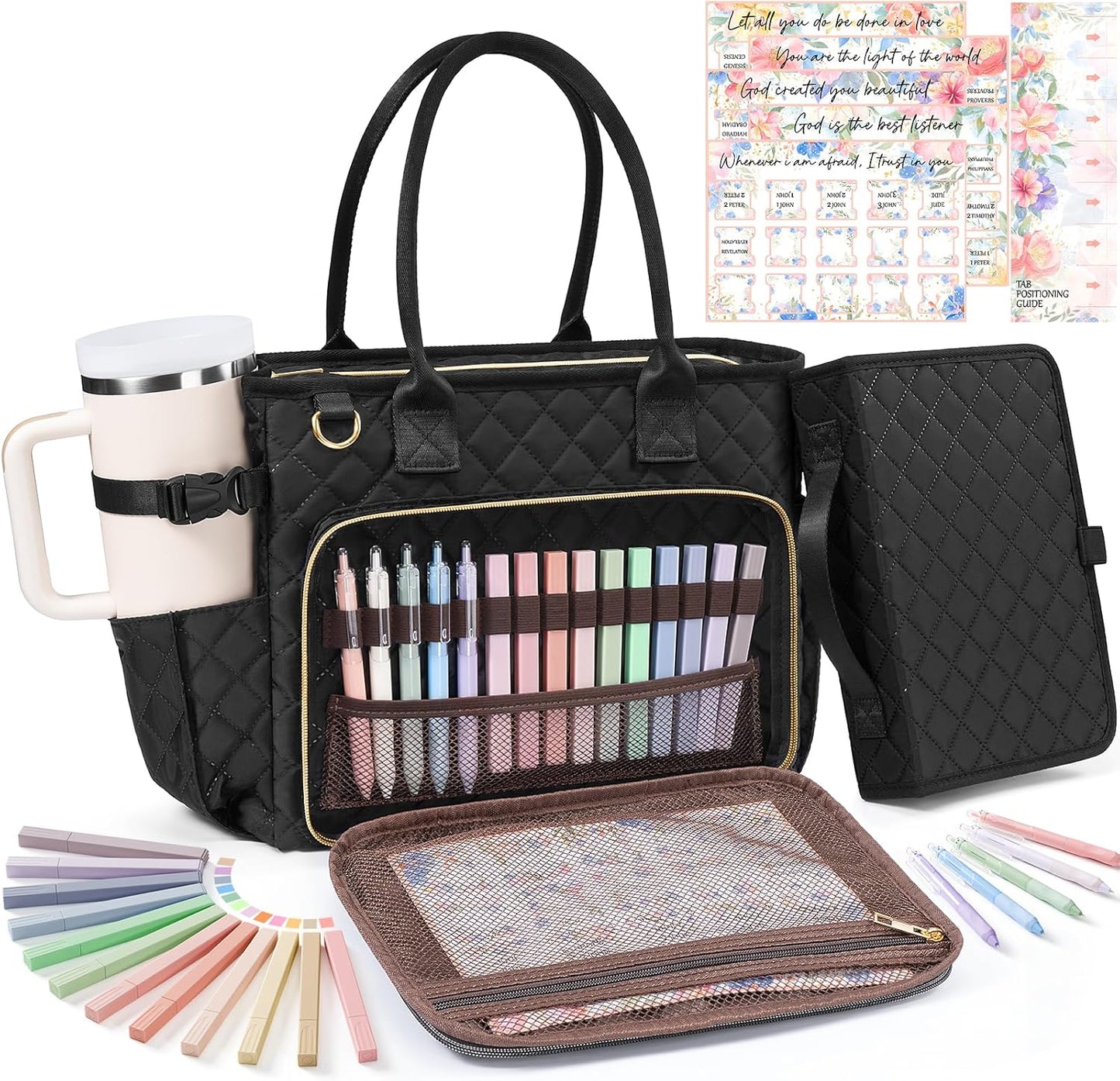 Large Bible Bag with Cover Case for Women - Quilted Tote