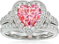 Platinum-Plated Sterling Silver Pink Heart CZ Antique Ring - Elegant