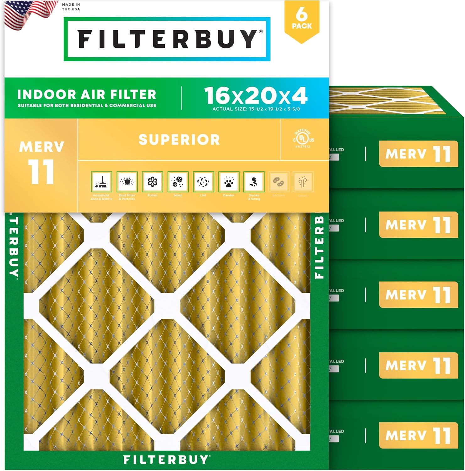 Filterbuy 16x20x4 Air Filter MERV 11 for Pet and Allergy Defense