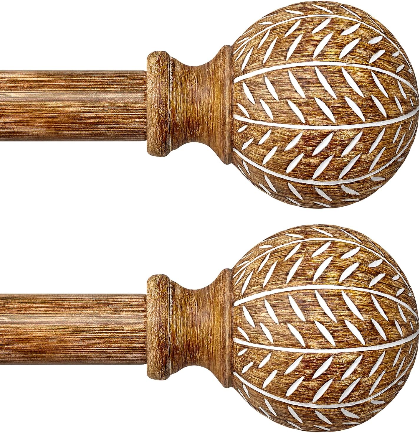 2 Pack Wood Curtain Rods for Windows 72 to 144 Inch, Heavy Duty