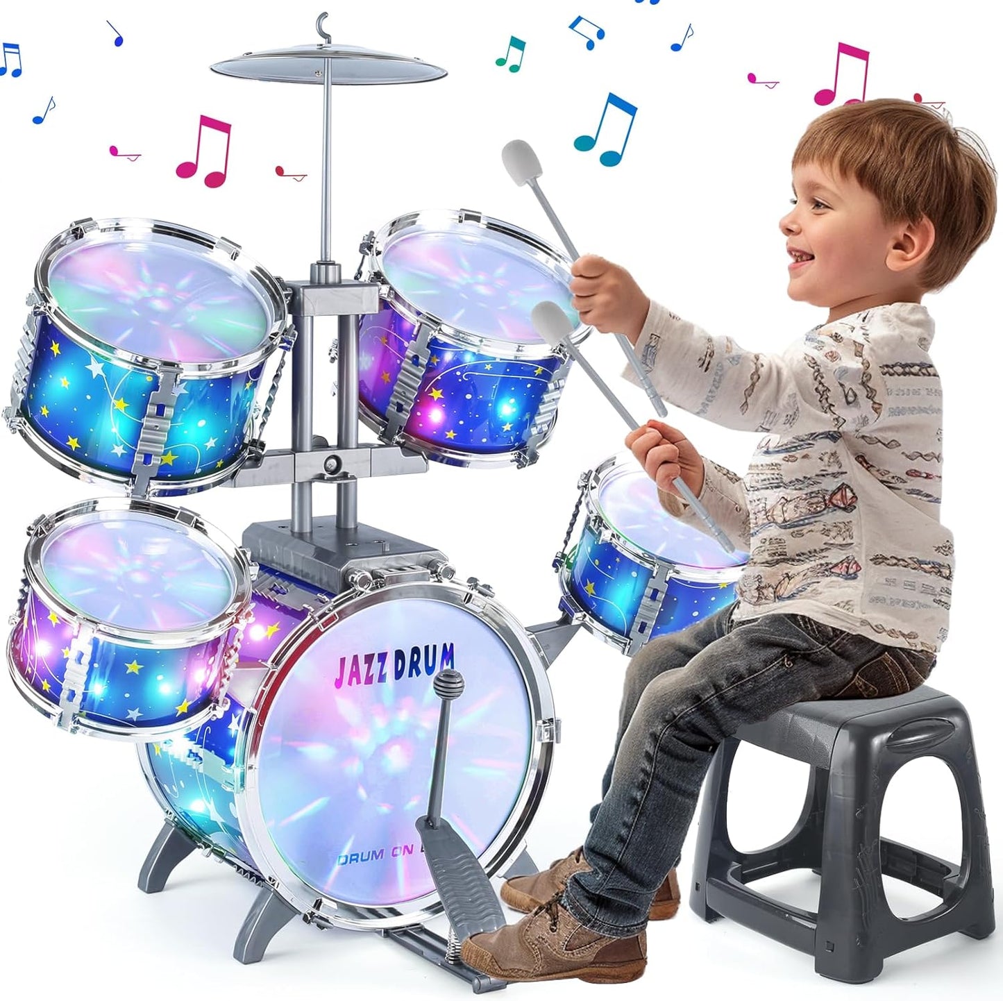 Upgraded Kids Drum Set for Toddlers 1-3, Star Light Design
