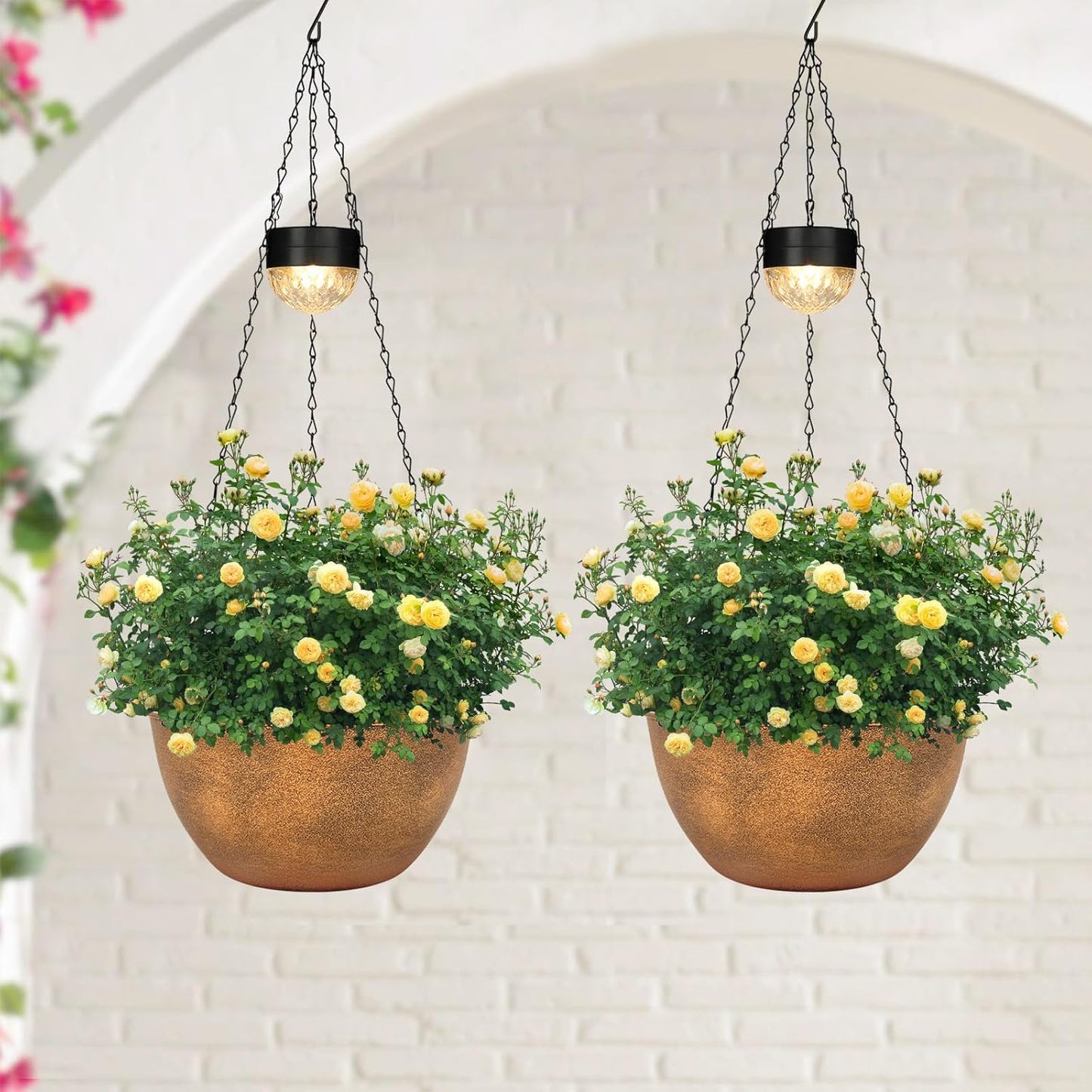 Hanging Planters Basket for Outdoor Plants with Solar Light