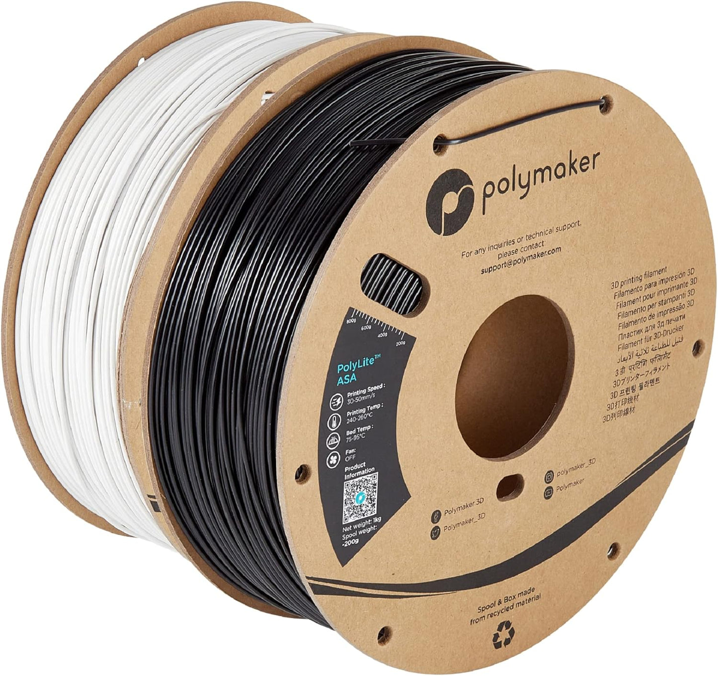 Polymaker ASA Filament 1.75mm Black and White for 3D Printing