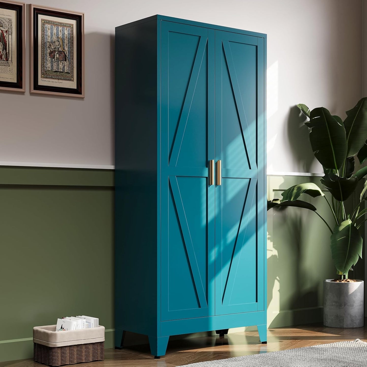 71 H Blue Metal Pantry Cabinet for Kitchen and Dining Room Storage