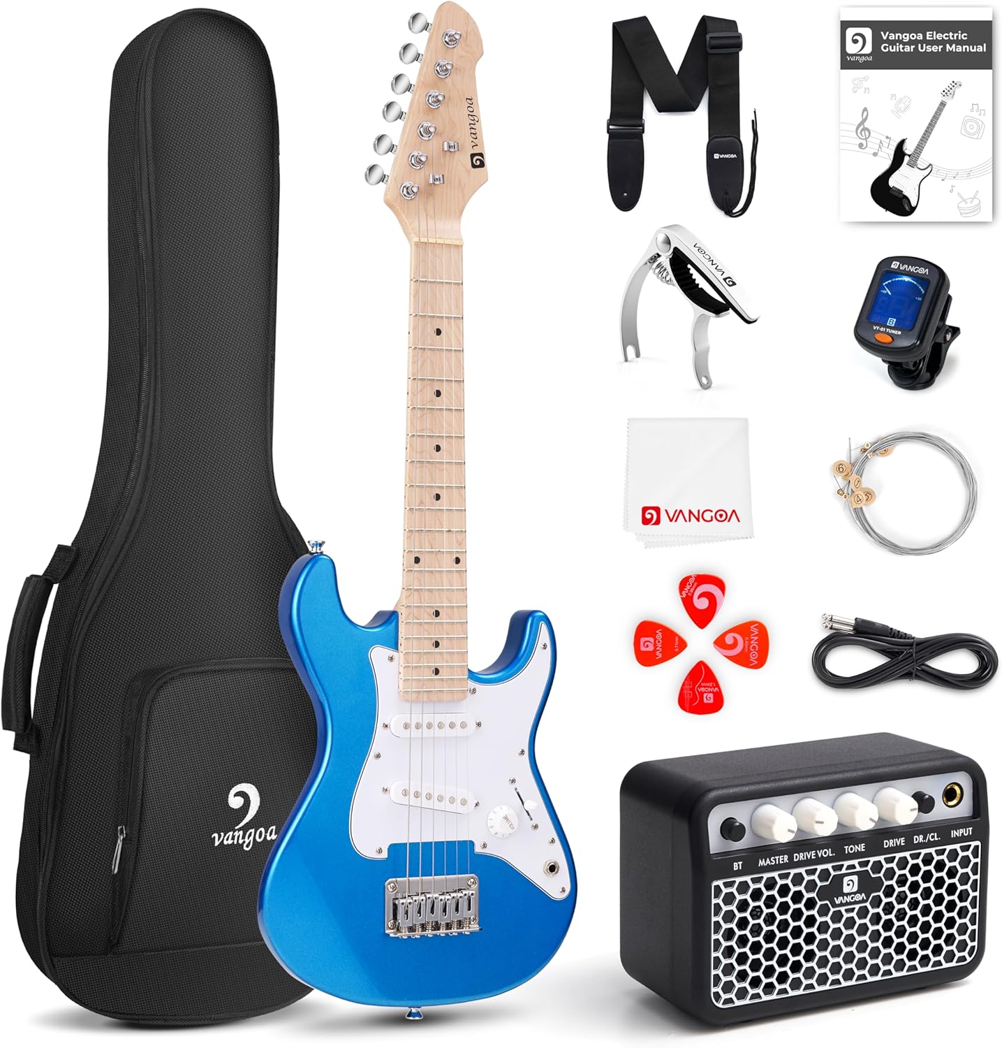 Vangoa Kids Electric Guitar Bundle - Everything Your Young Musician Needs! (Blue)