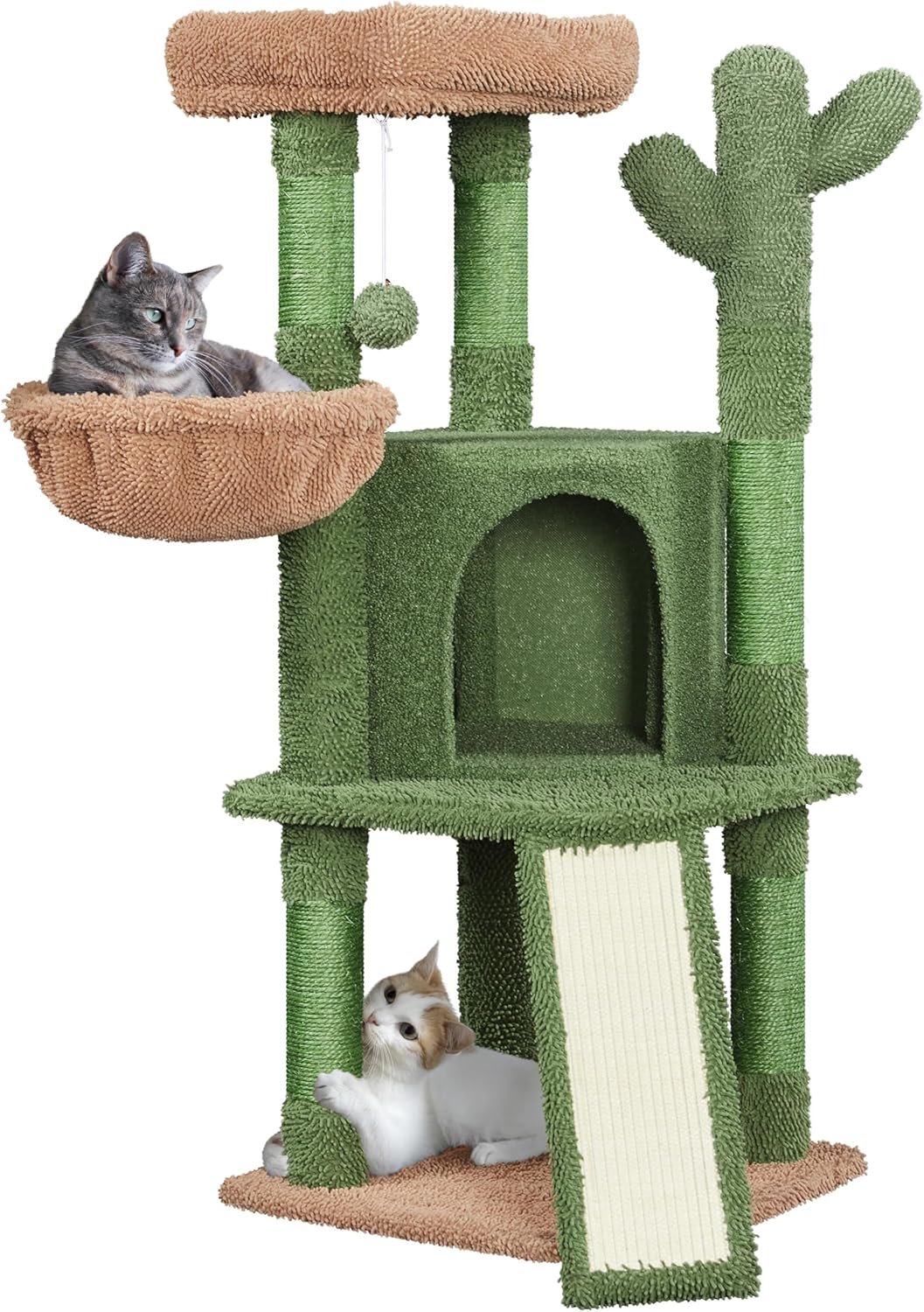 Unique Cactus Cat Tree for Indoor Cats - 42in Multi Level Condo