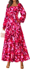 Women Floral Maxi Dress 2025 Square Neck Long Sleeve - Flowy Fit