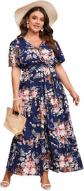 KOJOOIN Women's Plus Size V Neck Wrap Maxi Dress for Any Occasion