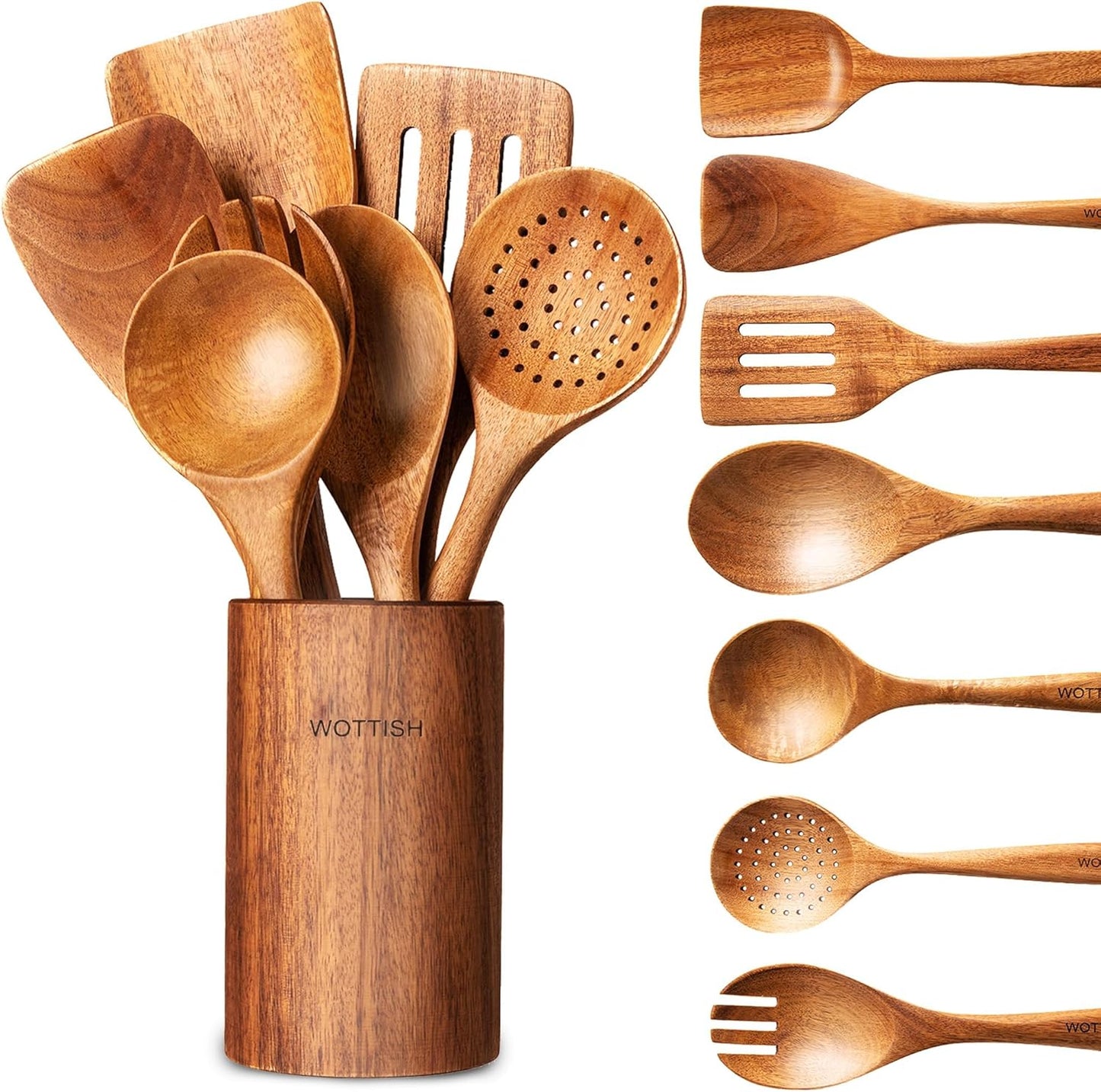 Wooden Spoons for Cooking - 8-Piece Kitchen Utensil Set