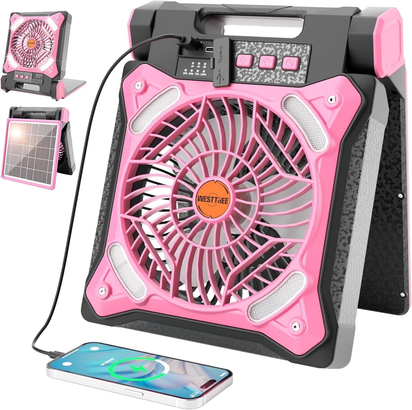 Rechargeable Solar Fan & Light: WESTTREE Pink