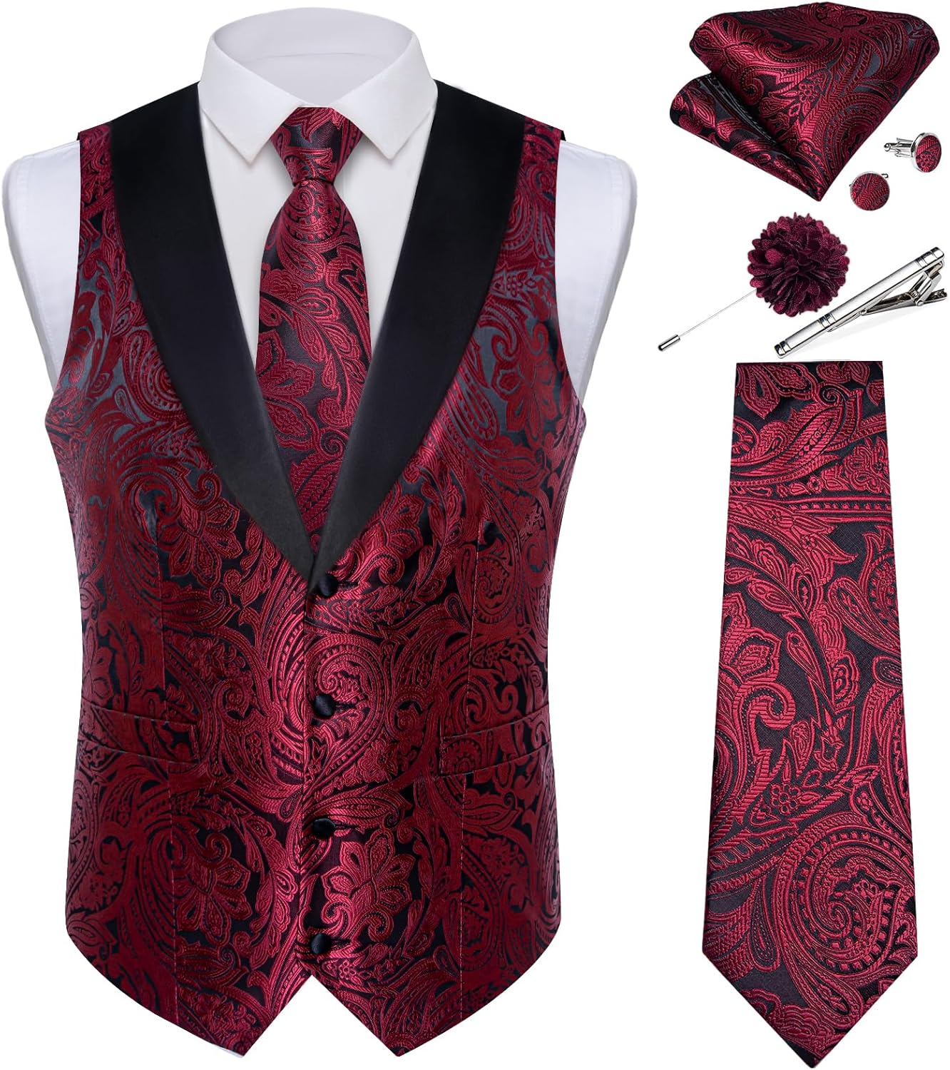 DiBanGu Mens Paisley Suit Vest Set for Weddings and Parties
