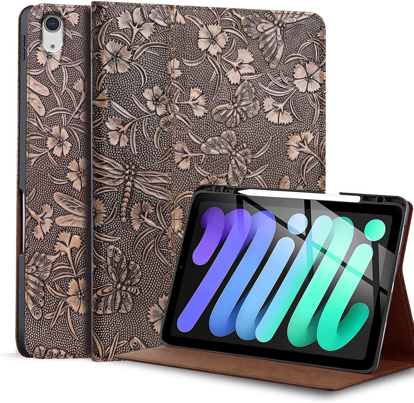 Genuine Leather Case for iPad Mini 7 & 6 with Pencil Holder
