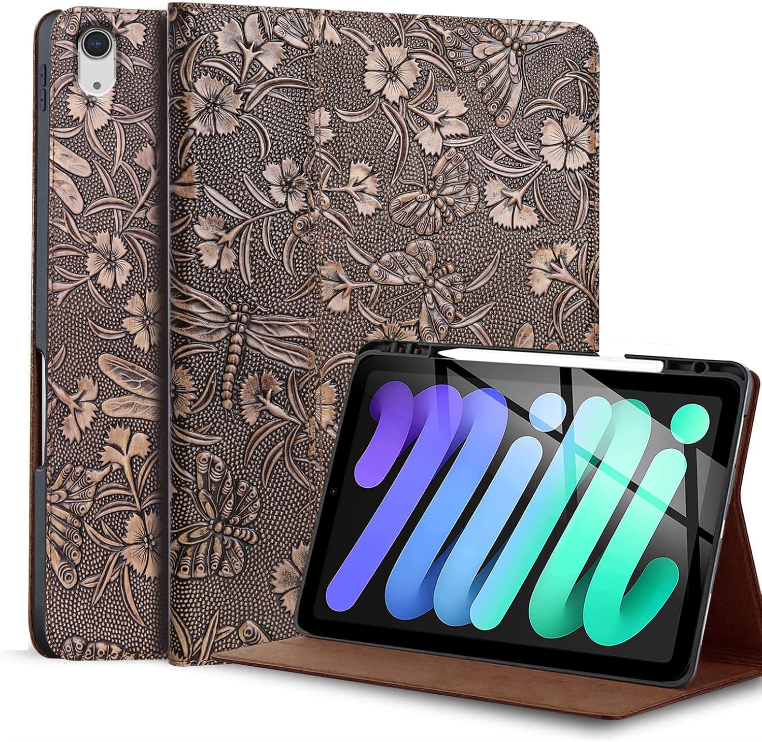 Genuine Leather Case for iPad Mini 7 & 6 with Pencil Holder