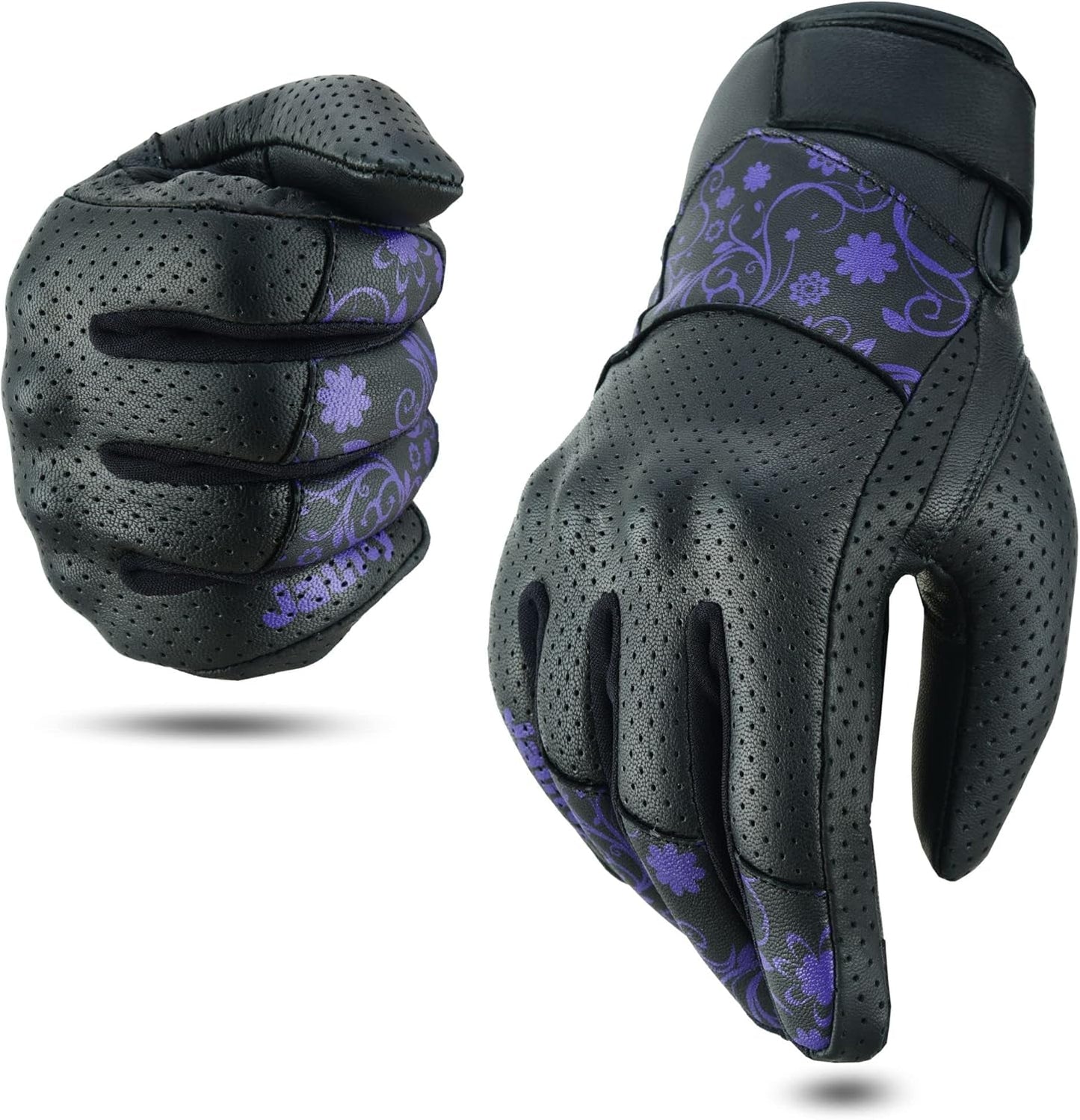Ladies Leather Motorcycle Gloves with Touchscreen and Knuckle Guard