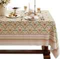French Linen Tablecloth Rectangular Vintage Block Print - Waterproof